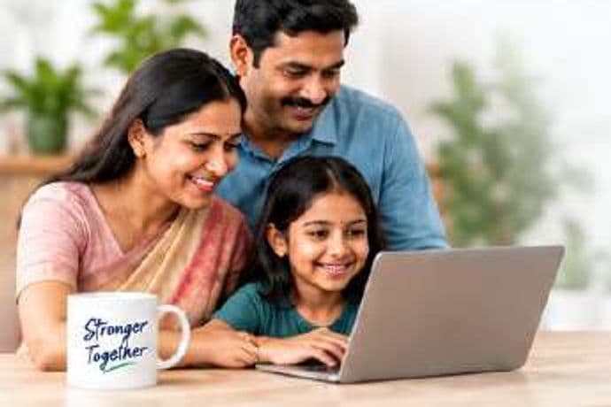 A family looking at their finances together